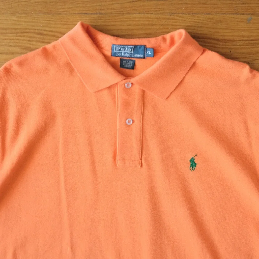 Polo Ralph Lauren Polo Shirt Mens Orange Green Pony Preppy XL Classic Fit